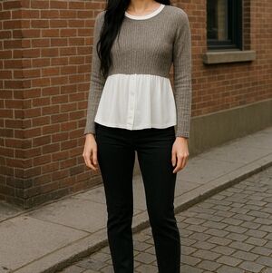 Layered Look Sweater Blouse Top – Medium/Large